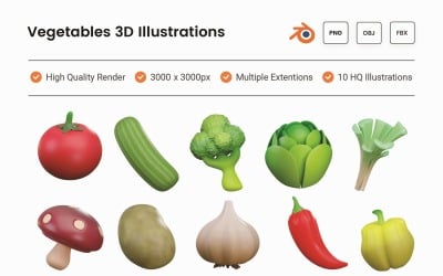 Vegetables 3D Illustration Set
