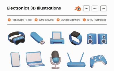Zestaw ilustracji 3D elektroniki