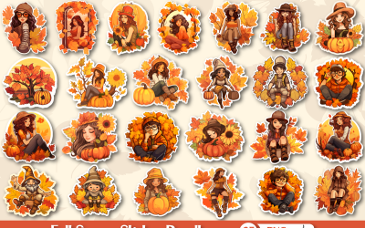 Conjunto de adesivos outono outono com personagem fofo