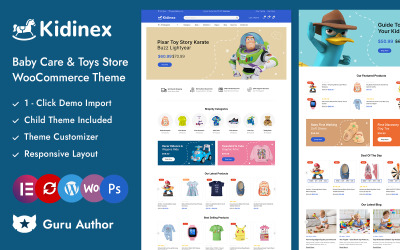Kidinex – адаптивна тема для WooCommerce для догляду за дітьми та іграшок Elementor