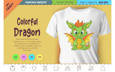 Färgglad tecknad drake. Fantasy clipart.