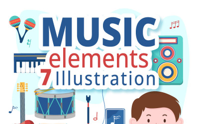 Illustrazione vettoriale di 7 elementi musicali