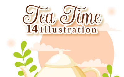 14, heure thé, vecteur, illustration