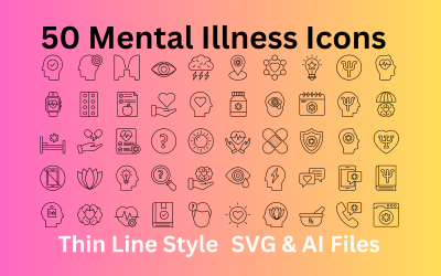 Akıl Hastalığı Simgesi 50 Anahat Simgesini Ayarladı - SVG ve AI Dosyaları