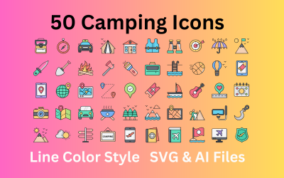 Camping Ikonuppsättning 50 linje färgikoner - SVG och AI-filer