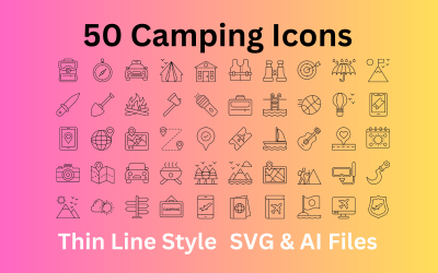 Conjunto de ícones de acampamento com 50 ícones de contorno - arquivos SVG e AI