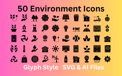 Conjunto de ícones de ambiente com 50 ícones de glifo - arquivos SVG e AI