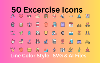 Conjunto de ícones de exercícios com 50 ícones coloridos de linhas - arquivos SVG e AI