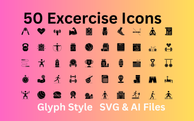 Conjunto de iconos de ejercicio 50 iconos de glifos: archivos SVG y AI