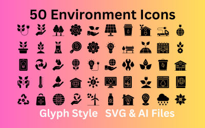 Conjunto de iconos de entorno 50 iconos de glifos: archivos SVG y AI
