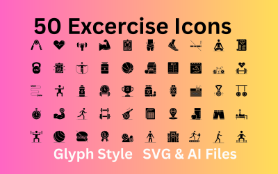 锻炼图标集 50 个字形图标-SVG 和 AI 文件
