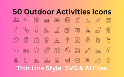 Ensemble d&amp;#39;icônes d&amp;#39;activités de plein air 50 icônes de contour - Fichiers SVG et AI