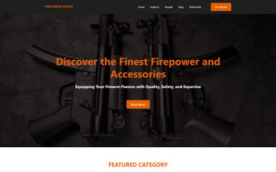 Firepower Centra – šablona vstupní stránky prémiového obchodu se zbraněmi