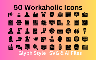 İşkolik Simge Seti 50 Glif Simgesi - SVG ve AI Dosyaları