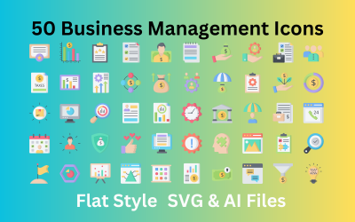 İşletme Yönetimi Simge Seti 50 Düz Simge - SVG ve AI Dosyaları