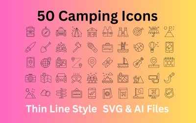 露营图标集 50 个轮廓图标-SVG 和 AI 文件