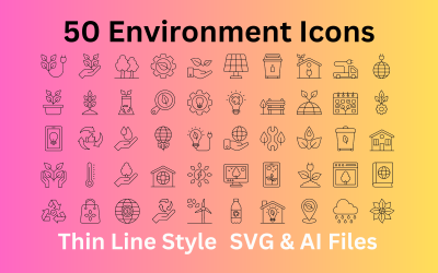 Miljö Ikonuppsättning 50 dispositionsikoner - SVG och AI-filer
