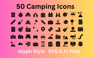 Набір іконок для кемпінгу 50 гліфів - файли SVG та AI