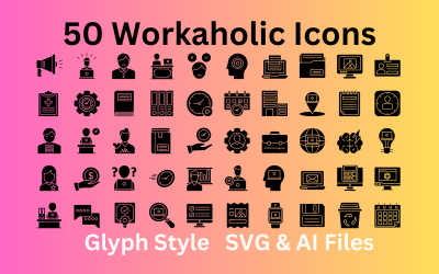 Набір піктограм «Трудоголік» 50 піктограм гліфів – файли SVG та AI