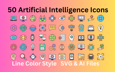 Набор иконок искусственного интеллекта, 50 цветных значков линий - файлы SVG и AI