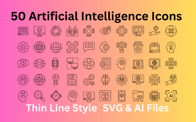 Набор иконок искусственного интеллекта, 50 контурных иконок - файлы SVG и AI