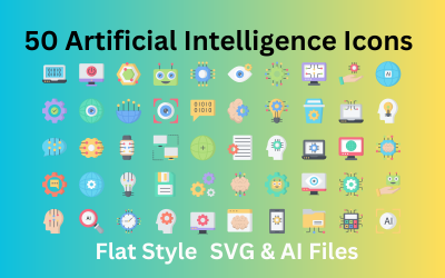 人工智能图标集 50 个平面图标-SVG 和 AI 文件