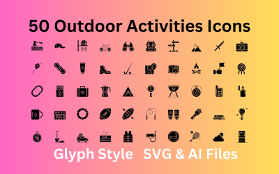 Sada ikon pro venkovní aktivity 50 ikon glyfů - soubory SVG a AI
