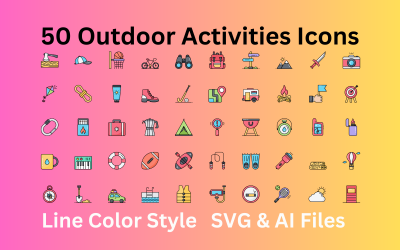 Sada ikon venkovních aktivit 50 barevných ikon čar - soubory SVG a AI