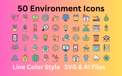 Umgebungssymbol-Set 50 Linienfarbsymbole – SVG- und AI-Dateien