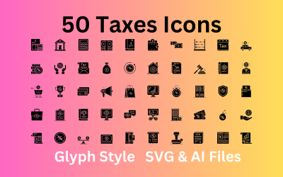 Vergi Simgesi Seti 50 Glif Simgesi - SVG ve AI Dosyaları