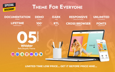 Whisker - Tema Shopify para Animais de Estimação - Tema responsivo com suporte para idiomas da direita para a esquerda e modo escuro