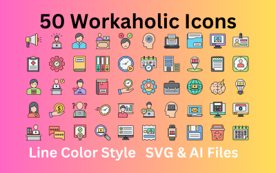 Workaholic Icon Set 50 icônes de couleur de ligne - Fichiers SVG et AI