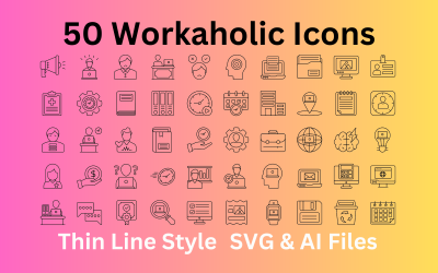 Workaholic Icon Set 50 Outline Icons - SVG And AI Files