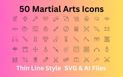 Conjunto de iconos de artes marciales 50 iconos de contorno: archivos SVG y AI