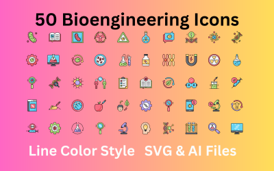 Ensemble d&amp;#39;icônes de bioingénierie 50 icônes de couleur de ligne - Fichiers SVG et AI