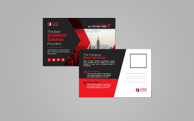 Post Card Design Template with Red &amp;amp;Black Shapes