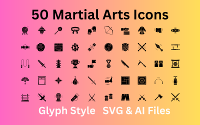 Sada ikon bojových umění 50 ikon glyfů - soubory SVG a AI