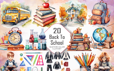 Terug naar school sublimatie clipartbundel