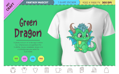 Dragón verde de dibujos animados. Imágenes prediseñadas de fantasía.
