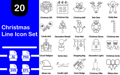 Christmas Line Icon Set Template