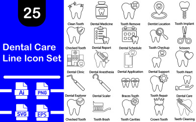Dental Care Line Icon Set Template