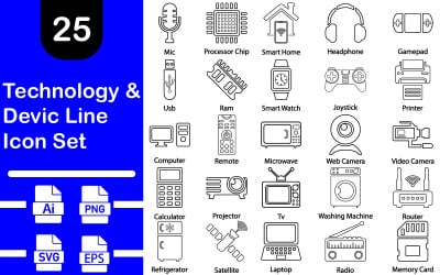 Paquete de iconos de esquema de tecnología y dispositivo