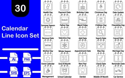 30 Premium Calendar Line Icon Set