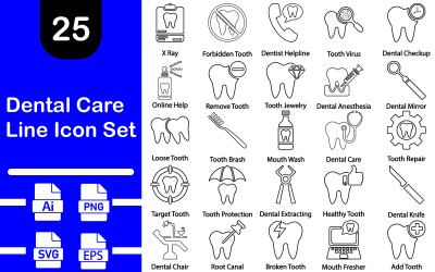 Tandheelkundige zorg pictogrampakket sjabloon