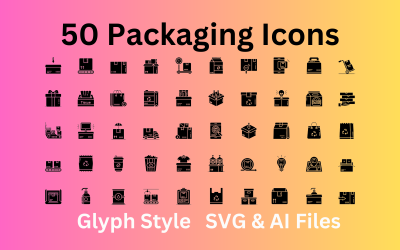 Conjunto de ícones de embalagem com 50 ícones de glifo - arquivos SVG e AI