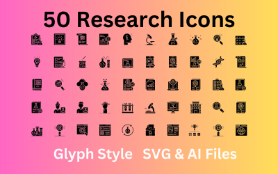 Forskning Ikonuppsättning 50 Glyph Icons - SVG och AI-filer