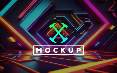 Logo Mockup With Neon Tunnel Background Design