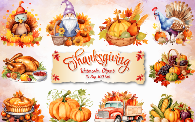 Thanksgiving Day Akvarell Sublimation Clipart Bunt
