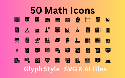Wiskundige pictogrammenset 50 Glyph-pictogrammen - SVG- en AI-bestanden