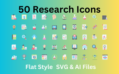 研究图标集 50 个平面图标-SVG 和 AI 文件